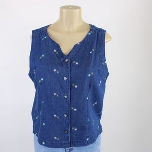 Vintage 90s Erika & Co blue denim floral vest